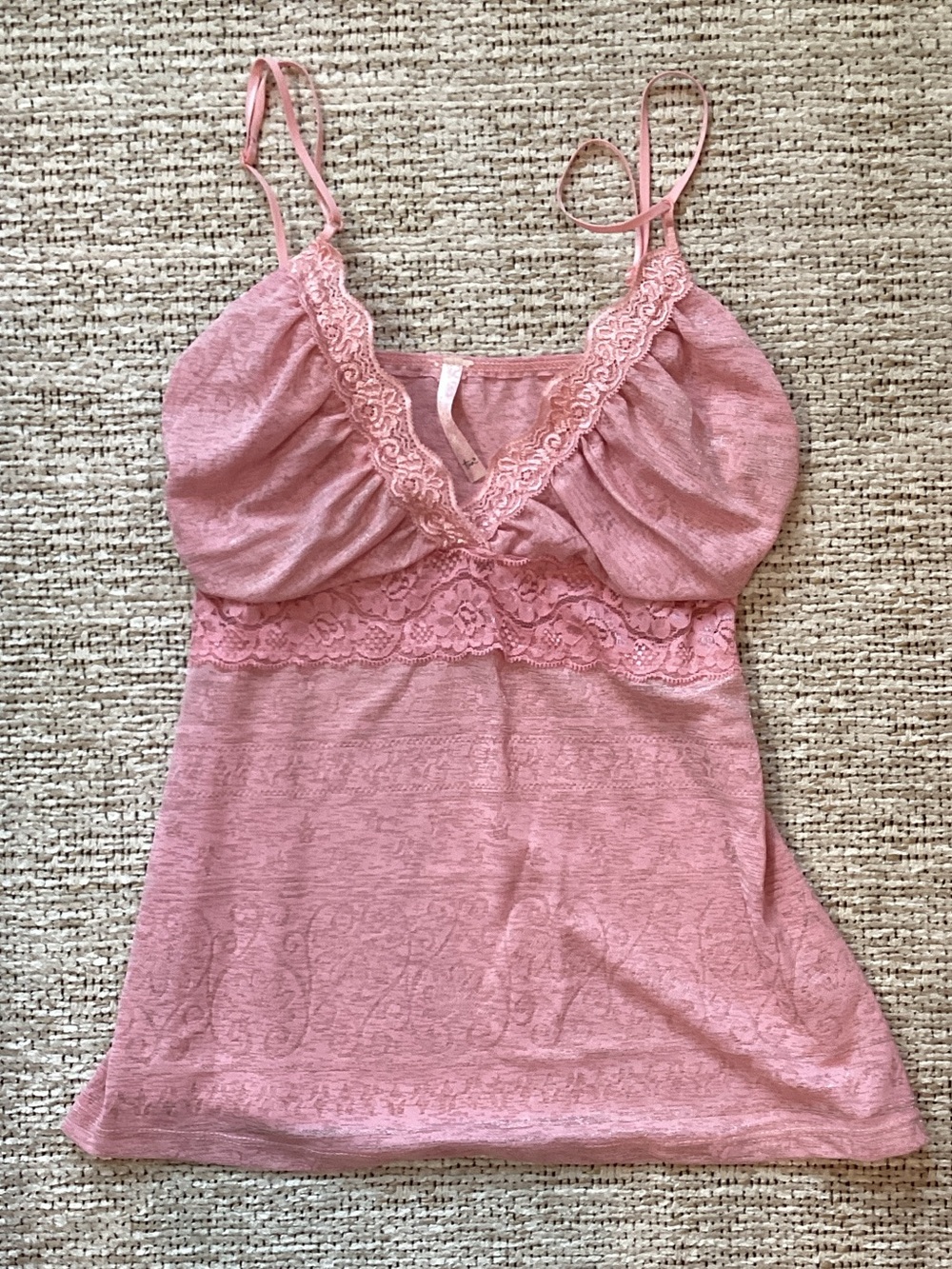 Tua Pink Lace-Trim Spaghetti Strap Tank Top